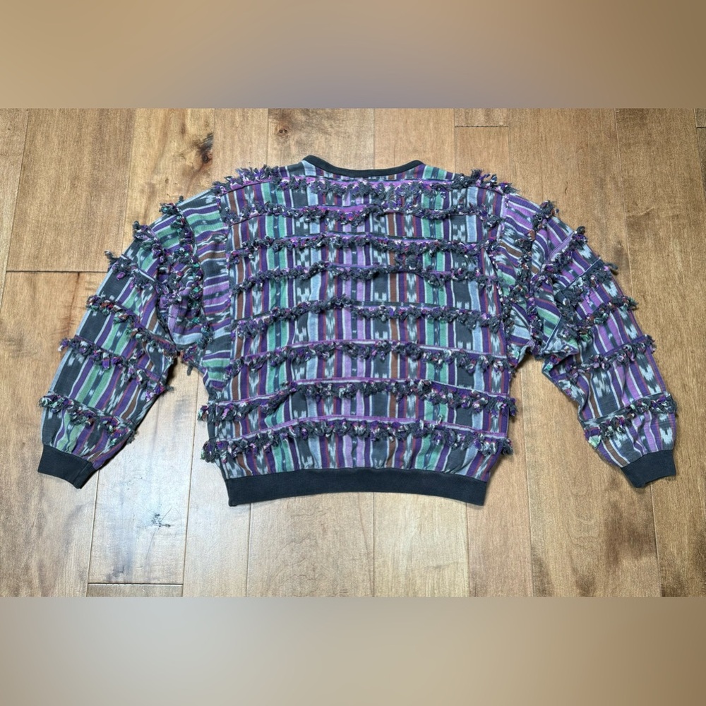 Paula Sweet‎ Muslin Mink Made in USA Vintage Fringe Long Sleeve Top Multicolor M - Picture 2 of 5